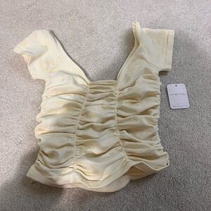 Free People Cream Ruched Top